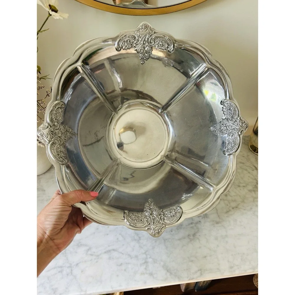 Large Silver Plate Wallace Grand Baroque Serving Bowl 14 Inches Holiday